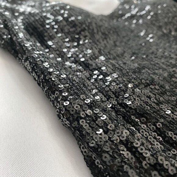 DALIA MACPHEE BLACK SEQUIN FLUTTER SLEEVE RUFFLE COCKTAIL EVENING DRESS - L - Picture 8 of 10